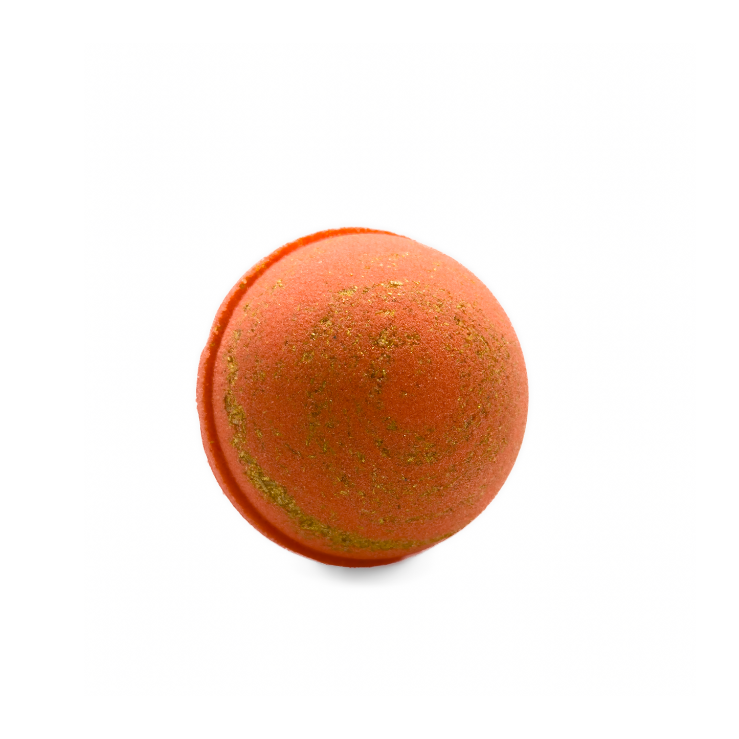 Orange bath bomb with gold glitter on a white background