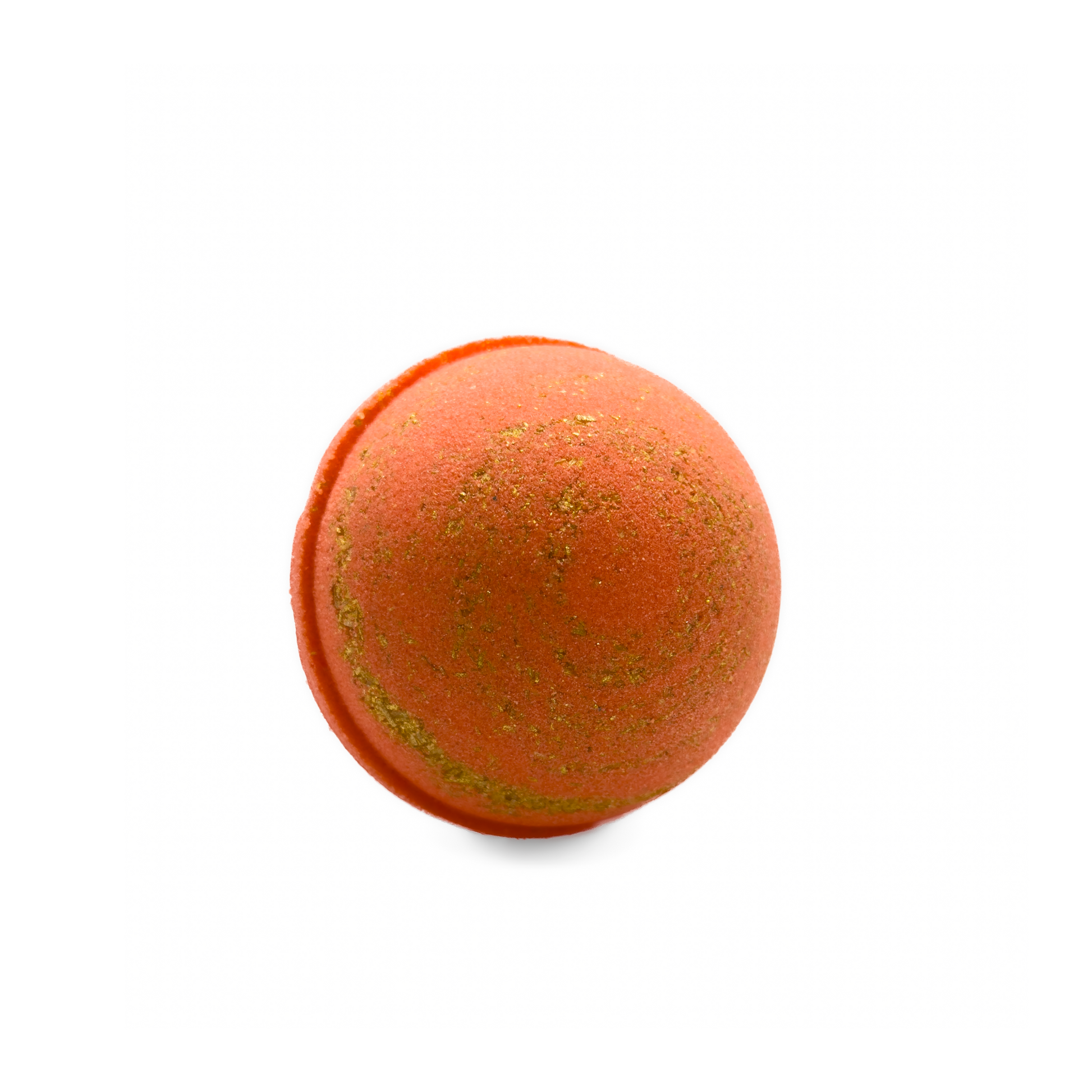 Orange bath bomb with gold glitter on a white background